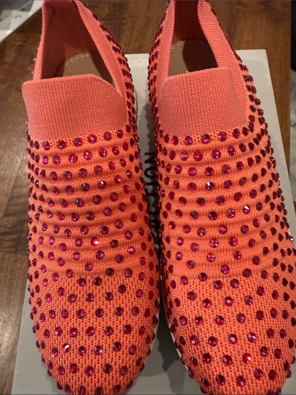 Kenneth Cole Reaction Coral Knit Slip-On Sneakers with Pink Crystal Studs
